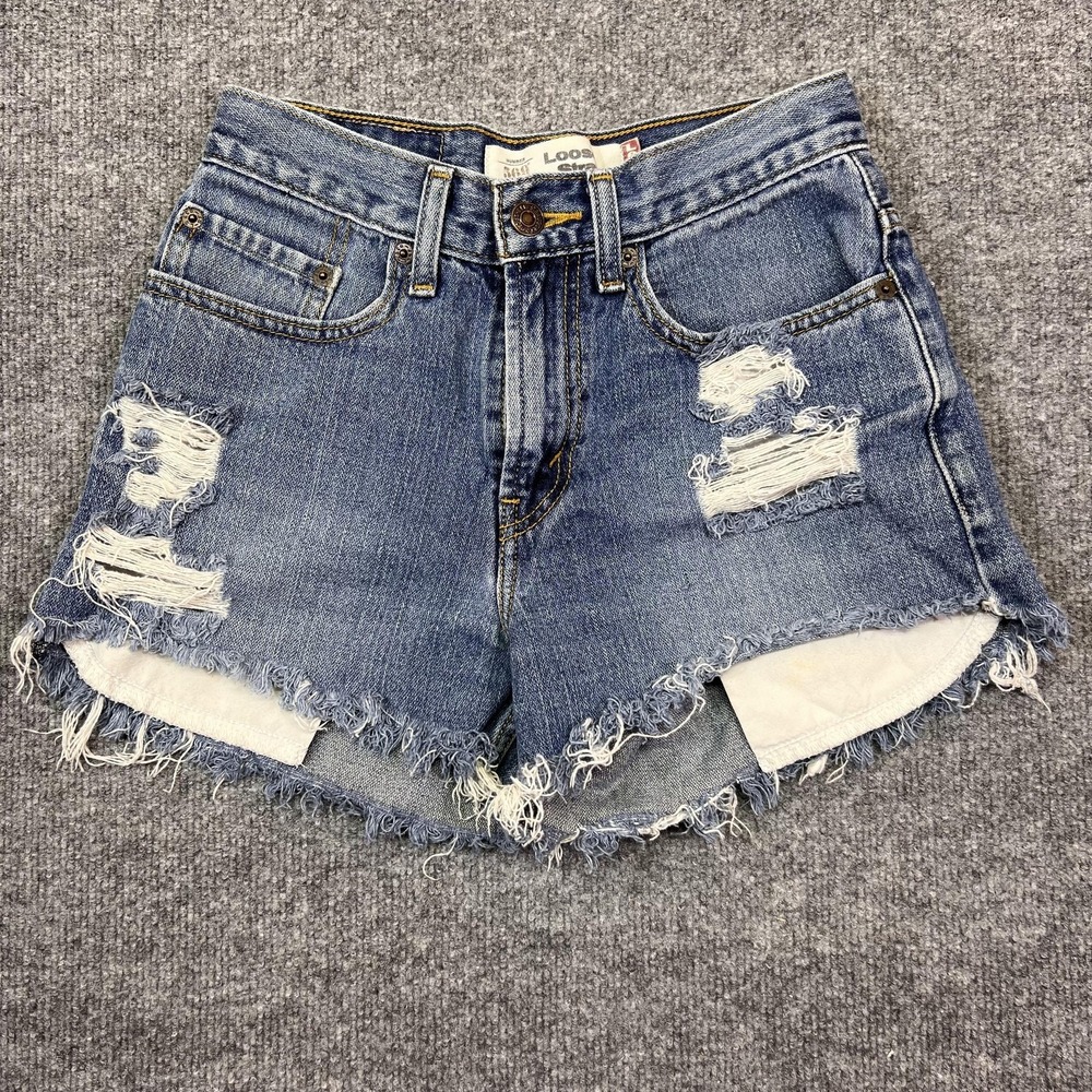 Levis Denim Shorts Womens 12 Blue Distressed Cutoff Raw Hem Jean Summer 569